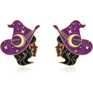 WOWORAMA Witch Earrings | Purple Hat with Crescent & Stars